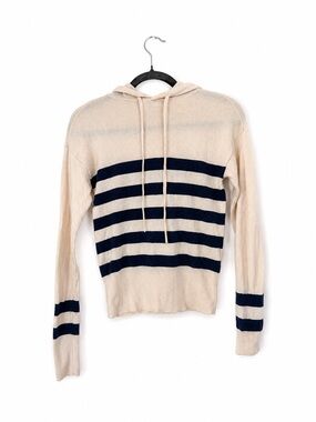 100% Cashmere Wool Vineyard Vines Cream Hoodie with Navy Stripes